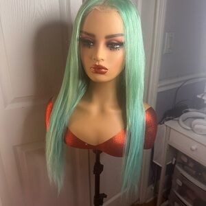 Human hair mint wig